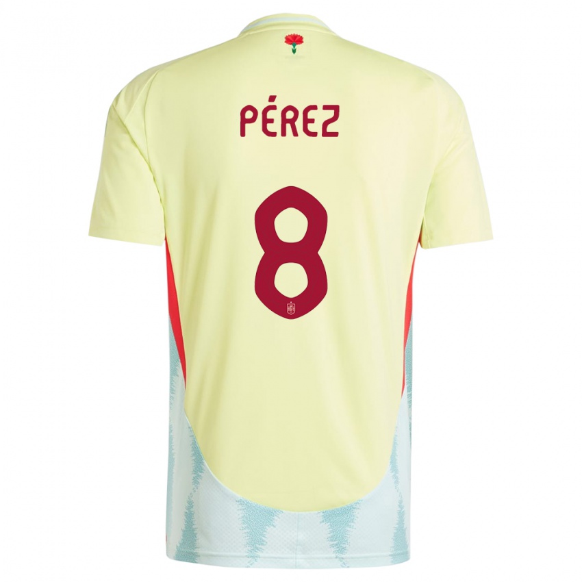 Herren Spanien Dani Perez #8 Gelb Auswärtstrikot Trikot 24-26 T-Shirt Schweiz