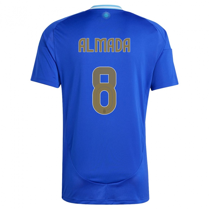 Herren Argentinien Thiago Almada #8 Blau Auswärtstrikot Trikot 24-26 T-Shirt Schweiz