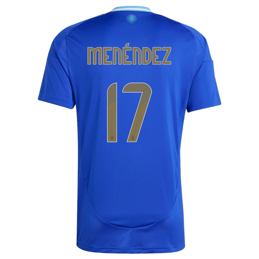 Homme Maillot Argentine Milagros Menendez #17 Bleu Tenues Extérieur 24-26 T-Shirt Suisse