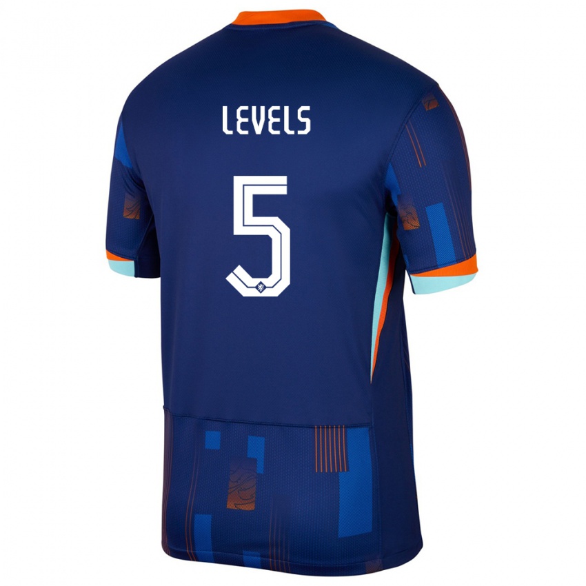 Herren Niederlande Janou Levels #5 Blau Auswärtstrikot Trikot 24-26 T-Shirt Schweiz