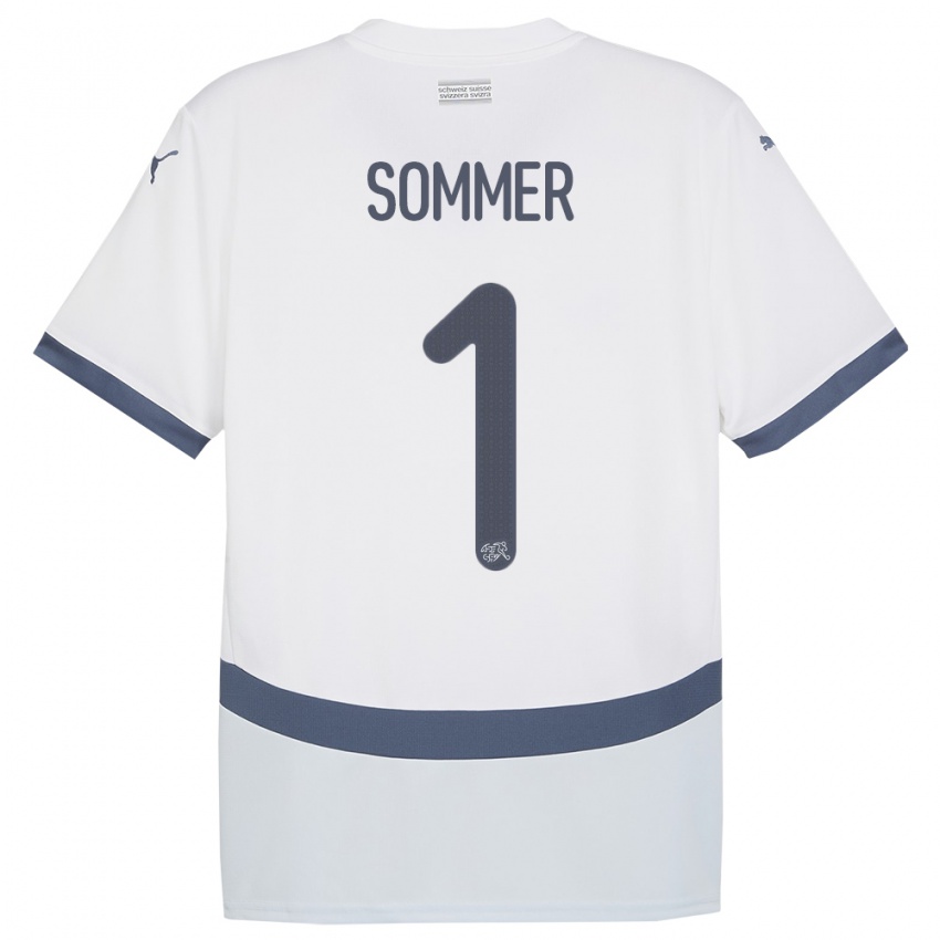 Herren Schweiz Yann Sommer #1 Weiß Auswärtstrikot Trikot 24-26 T-Shirt Schweiz