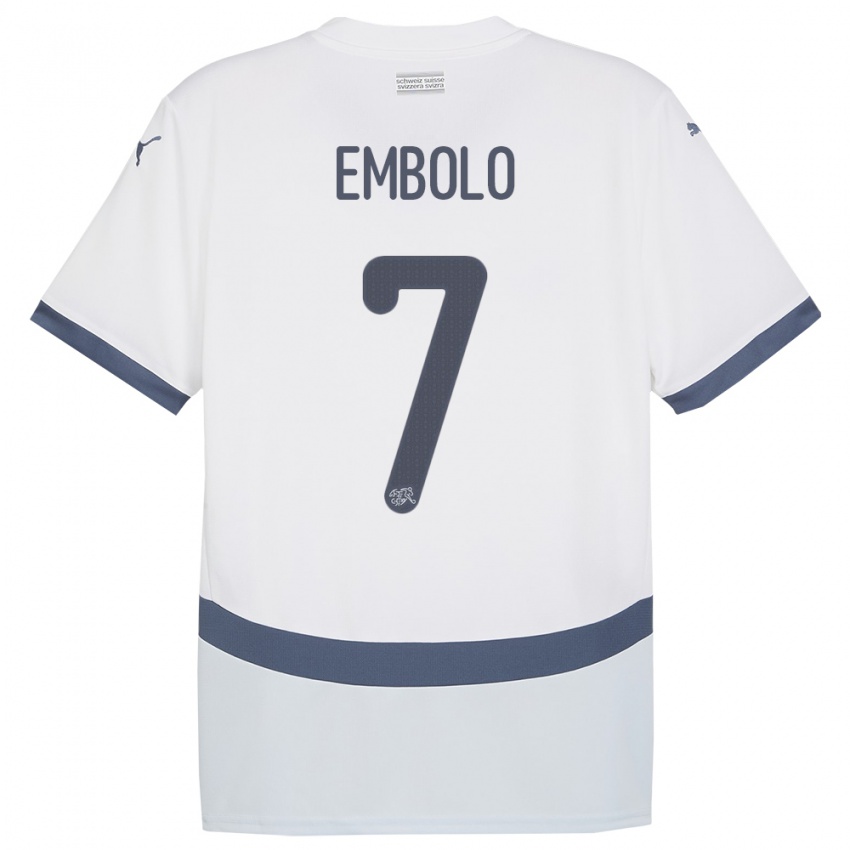 Herren Schweiz Breel Embolo #7 Weiß Auswärtstrikot Trikot 24-26 T-Shirt Schweiz