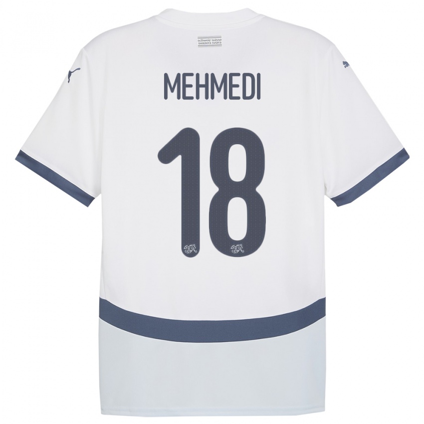 Homme Maillot Suisse Admir Mehmedi #18 Blanc Tenues Extérieur 24-26 T-Shirt Suisse