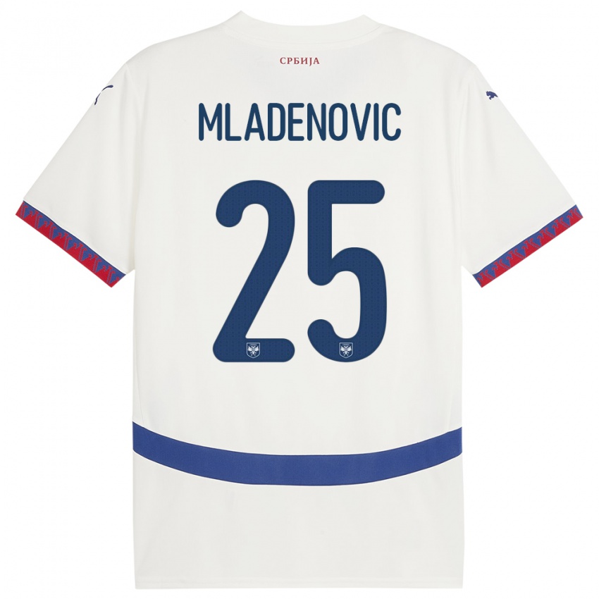 Herren Serbien Filip Mladenovic #25 Weiß Auswärtstrikot Trikot 24-26 T-Shirt Schweiz