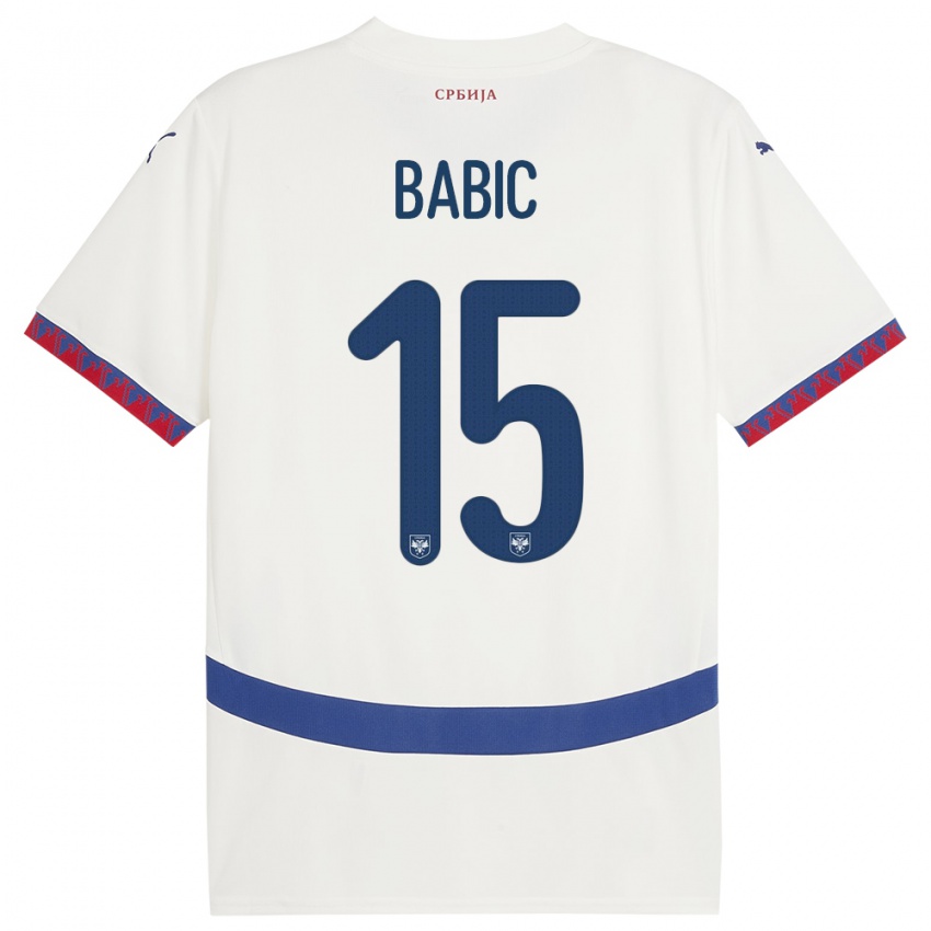 Herren Serbien Srdjan Babic #15 Weiß Auswärtstrikot Trikot 24-26 T-Shirt Schweiz