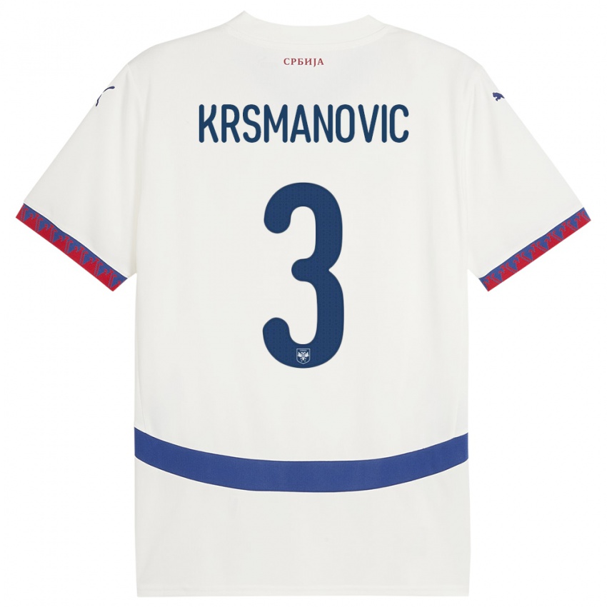 Herren Serbien Nemanja Krsmanovic #3 Weiß Auswärtstrikot Trikot 24-26 T-Shirt Schweiz