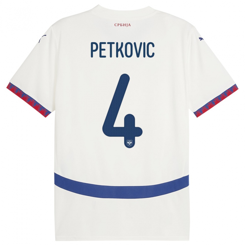 Herren Serbien Nikola Petkovic #4 Weiß Auswärtstrikot Trikot 24-26 T-Shirt Schweiz