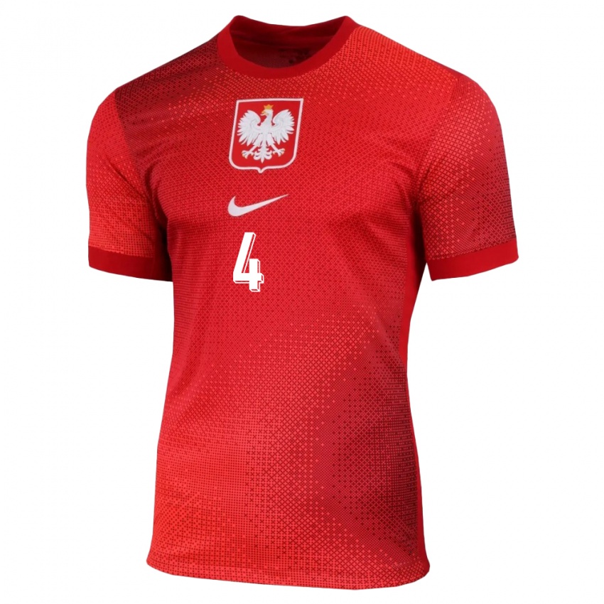 Homme Maillot Pologne Tomasz Kedziora #4 Rouge Tenues Extérieur 24-26 T-Shirt Suisse