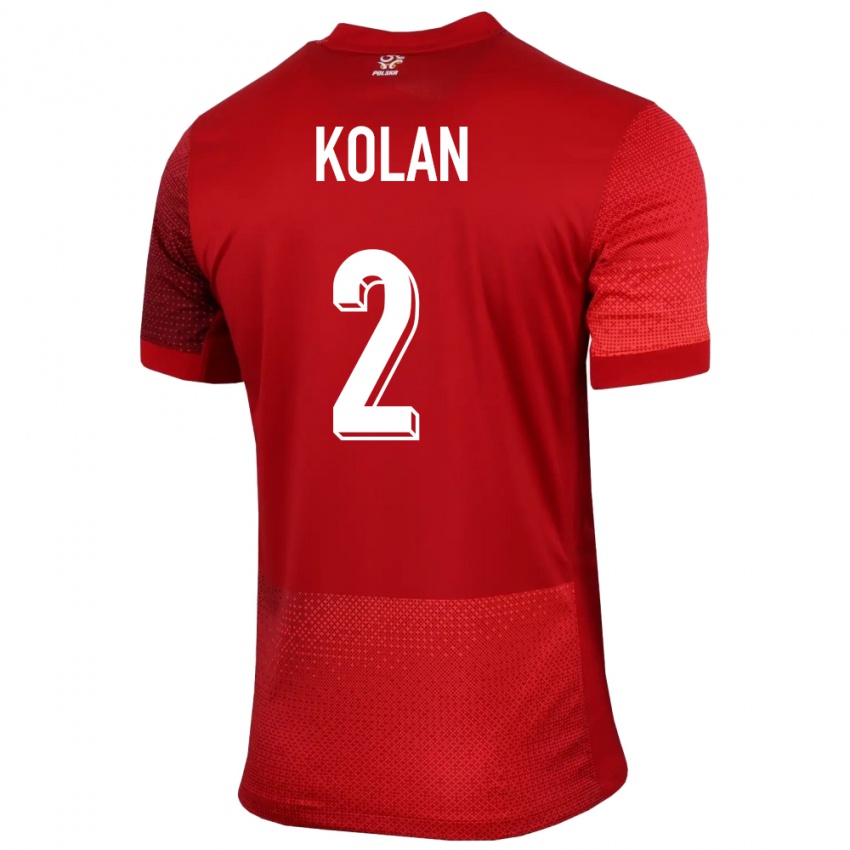 Homme Maillot Pologne Jakub Kolan #2 Rouge Tenues Extérieur 24-26 T-Shirt Suisse