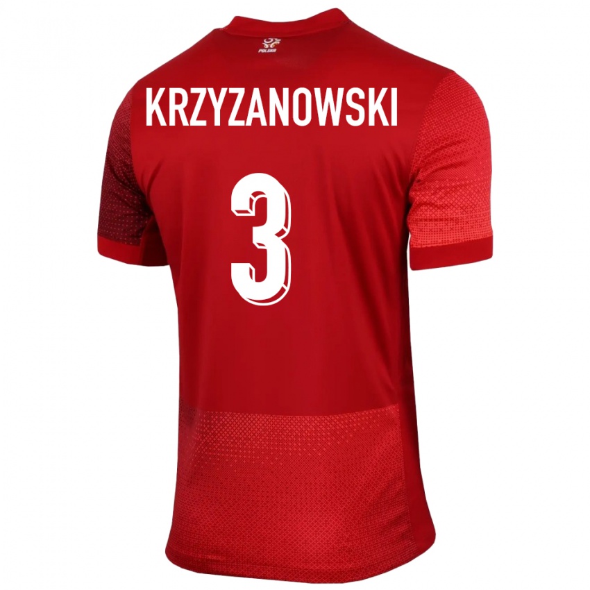 Homme Maillot Pologne Jakub Krzyzanowski #3 Rouge Tenues Extérieur 24-26 T-Shirt Suisse