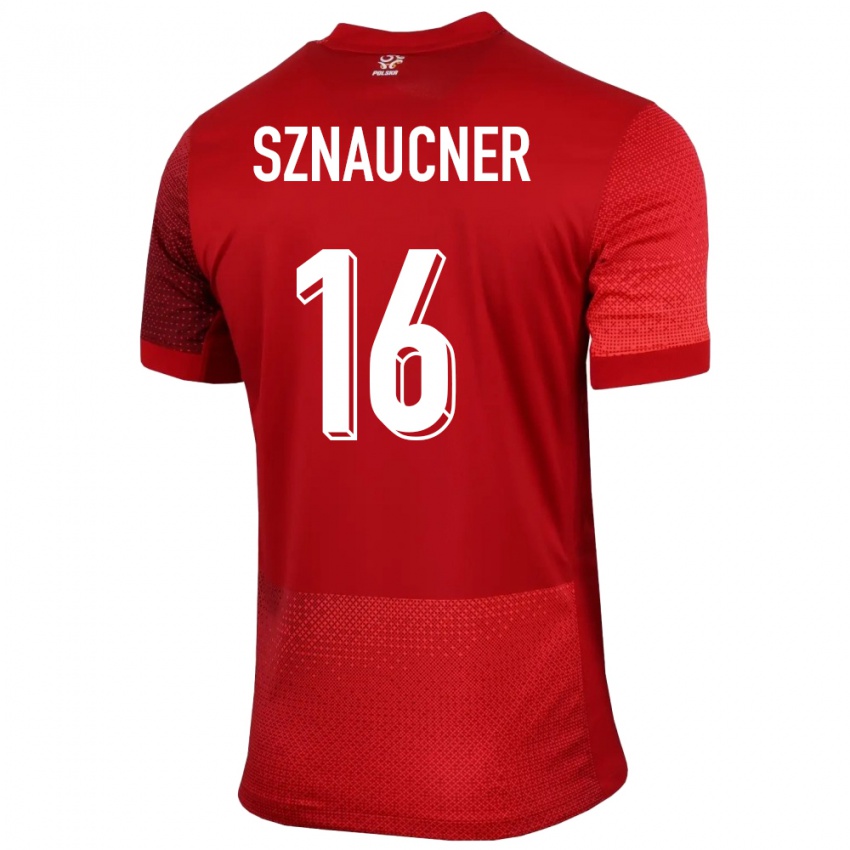 Homme Maillot Pologne Maksymilian Sznaucner #16 Rouge Tenues Extérieur 24-26 T-Shirt Suisse