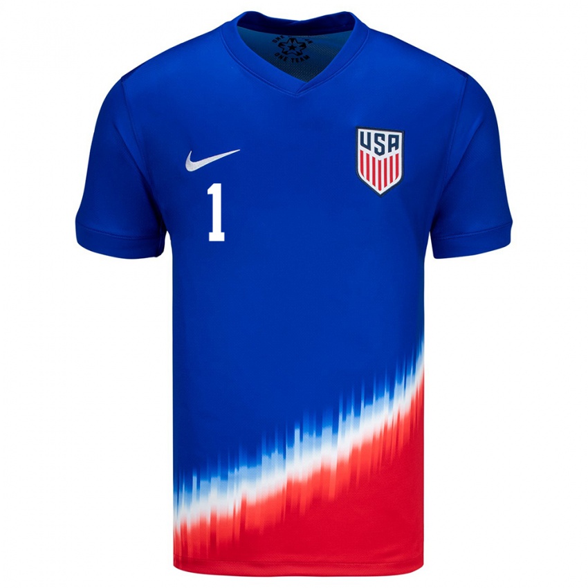 Homme Maillot États-Unis Alyssa Naeher #1 Bleu Tenues Extérieur 24-26 T-Shirt Suisse