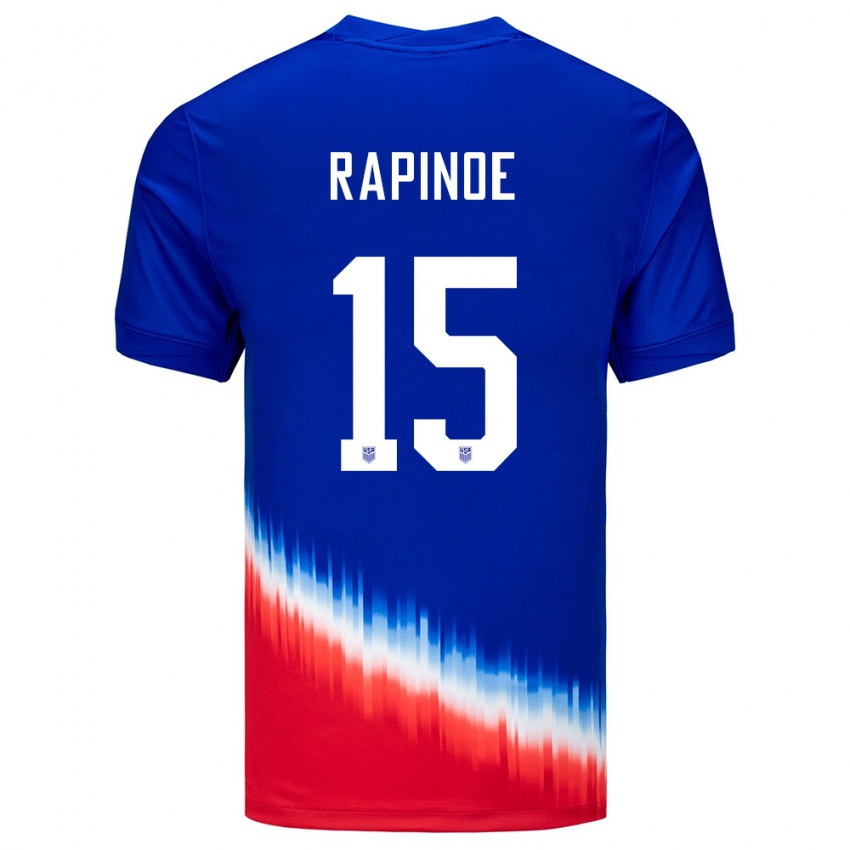 Homme Maillot États-Unis Megan Rapinoe #15 Bleu Tenues Extérieur 24-26 T-Shirt Suisse