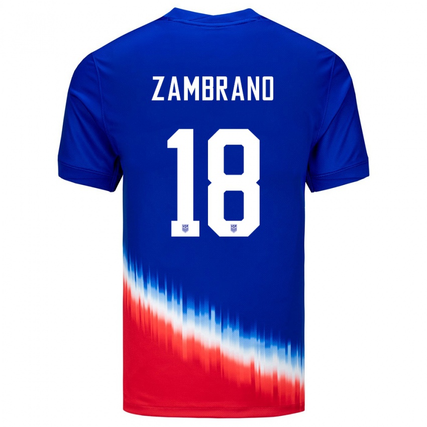 Homme Maillot États-Unis Marcos Zambrano #18 Bleu Tenues Extérieur 24-26 T-Shirt Suisse