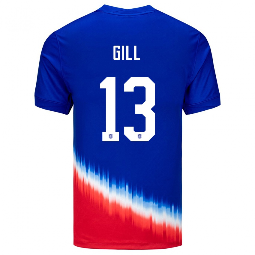 Homme Maillot États-Unis Adrian Gill #13 Bleu Tenues Extérieur 24-26 T-Shirt Suisse