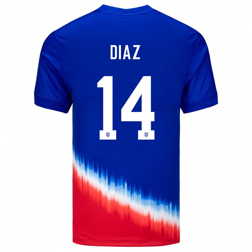 Homme Maillot États-Unis Christian Diaz #14 Bleu Tenues Extérieur 24-26 T-Shirt Suisse