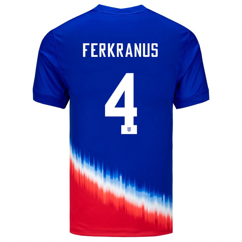 Homme Maillot États-Unis Marcus Ferkranus #4 Bleu Tenues Extérieur 24-26 T-Shirt Suisse