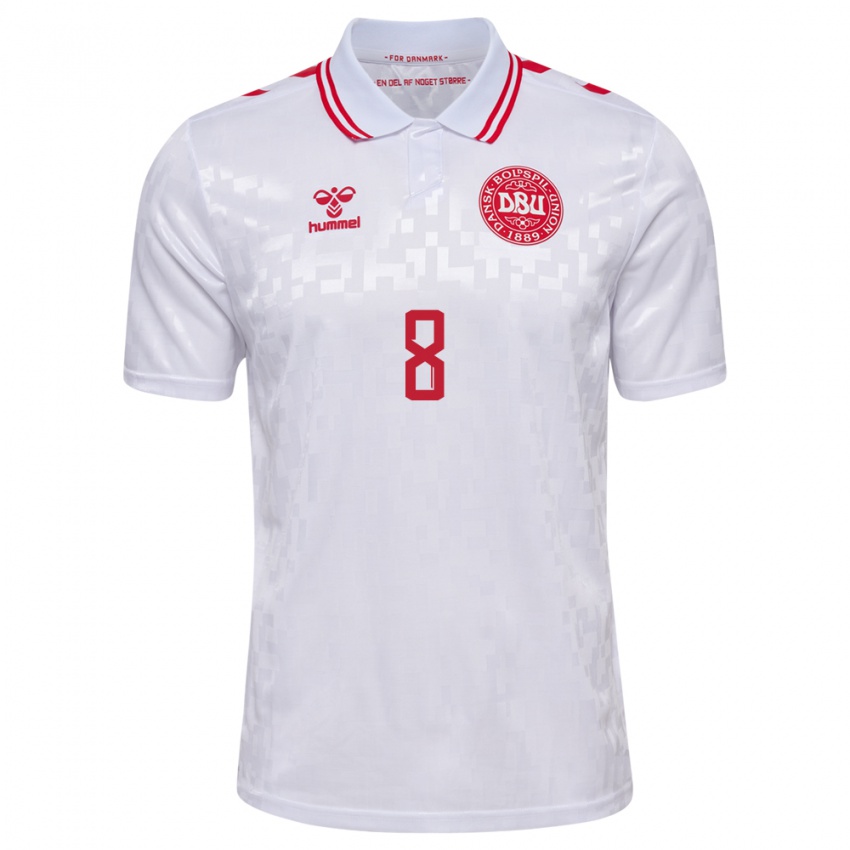 Herren Dänemark Danial Riaz #8 Weiß Auswärtstrikot Trikot 24-26 T-Shirt Schweiz