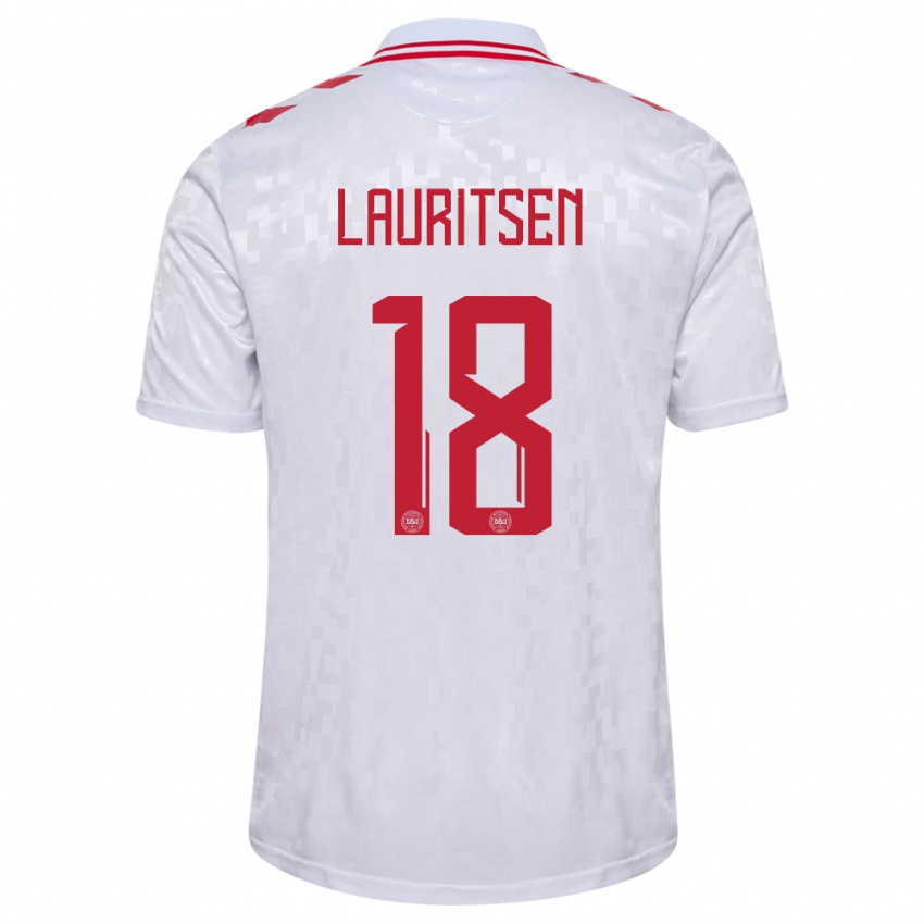 Herren Dänemark Tobias Lauritsen #18 Weiß Auswärtstrikot Trikot 24-26 T-Shirt Schweiz