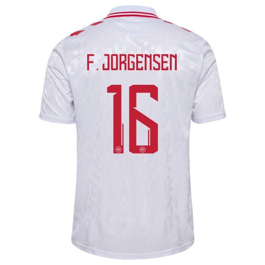 Herren Dänemark Filip Jorgensen #16 Weiß Auswärtstrikot Trikot 24-26 T-Shirt Schweiz