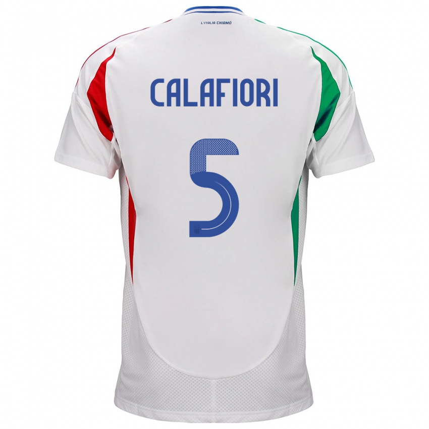 Herren Italien Riccardo Calafiori #5 Weiß Auswärtstrikot Trikot 24-26 T-Shirt Schweiz