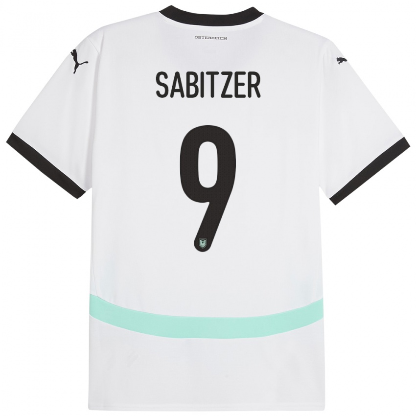 Herren Österreich Marcel Sabitzer #9 Weiß Auswärtstrikot Trikot 24-26 T-Shirt Schweiz