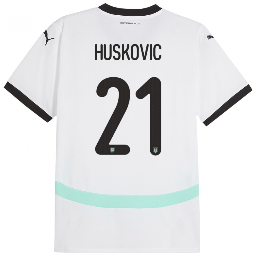 Herren Österreich Muharem Huskovic #21 Weiß Auswärtstrikot Trikot 24-26 T-Shirt Schweiz