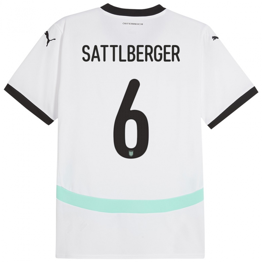 Herren Österreich Nikolas Sattlberger #6 Weiß Auswärtstrikot Trikot 24-26 T-Shirt Schweiz