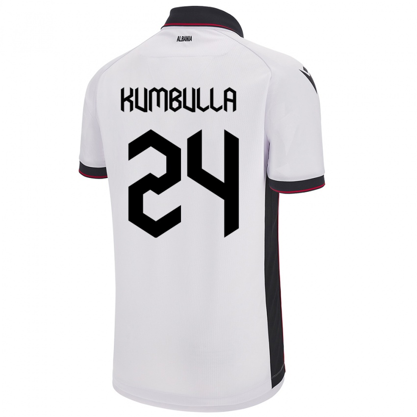 Herren Albanien Marash Kumbulla #24 Weiß Auswärtstrikot Trikot 24-26 T-Shirt Schweiz