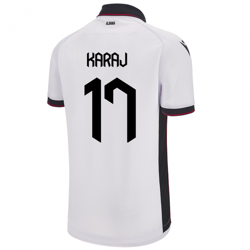 Herren Albanien Eraldo Karaj #17 Weiß Auswärtstrikot Trikot 24-26 T-Shirt Schweiz