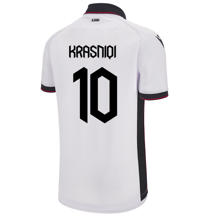 Herren Albanien Qëndresa Krasniqi #10 Weiß Auswärtstrikot Trikot 24-26 T-Shirt Schweiz