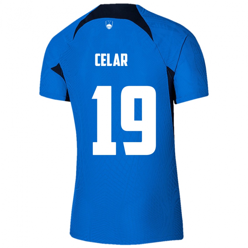 Herren Slowenien Zan Celar #19 Blau Auswärtstrikot Trikot 24-26 T-Shirt Schweiz