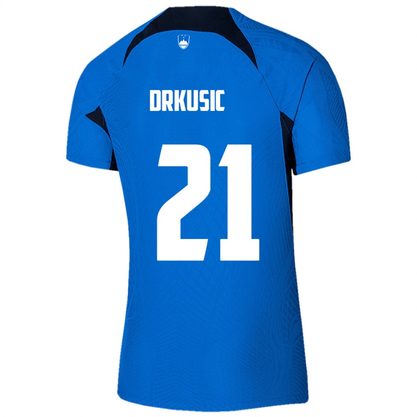 Herren Slowenien Vanja Drkusic #21 Blau Auswärtstrikot Trikot 24-26 T-Shirt Schweiz