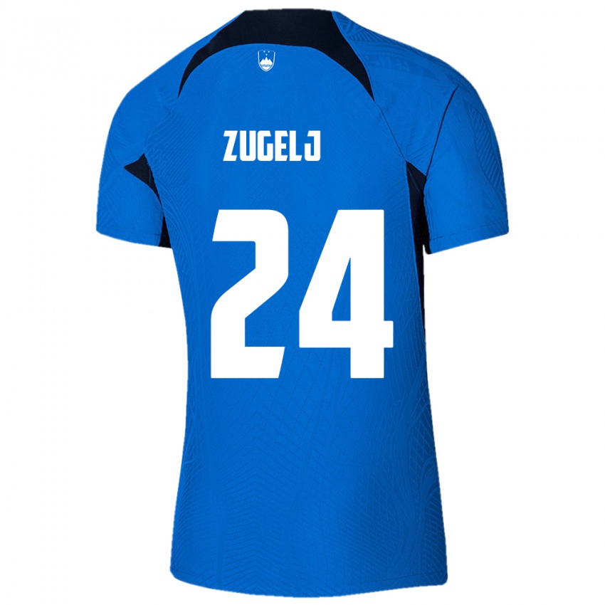 Herren Slowenien Nino Zugelj #24 Blau Auswärtstrikot Trikot 24-26 T-Shirt Schweiz