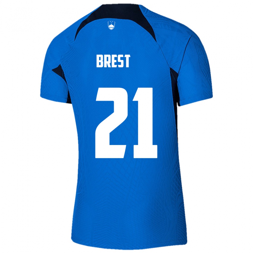 Herren Slowenien Marko Brest #21 Blau Auswärtstrikot Trikot 24-26 T-Shirt Schweiz