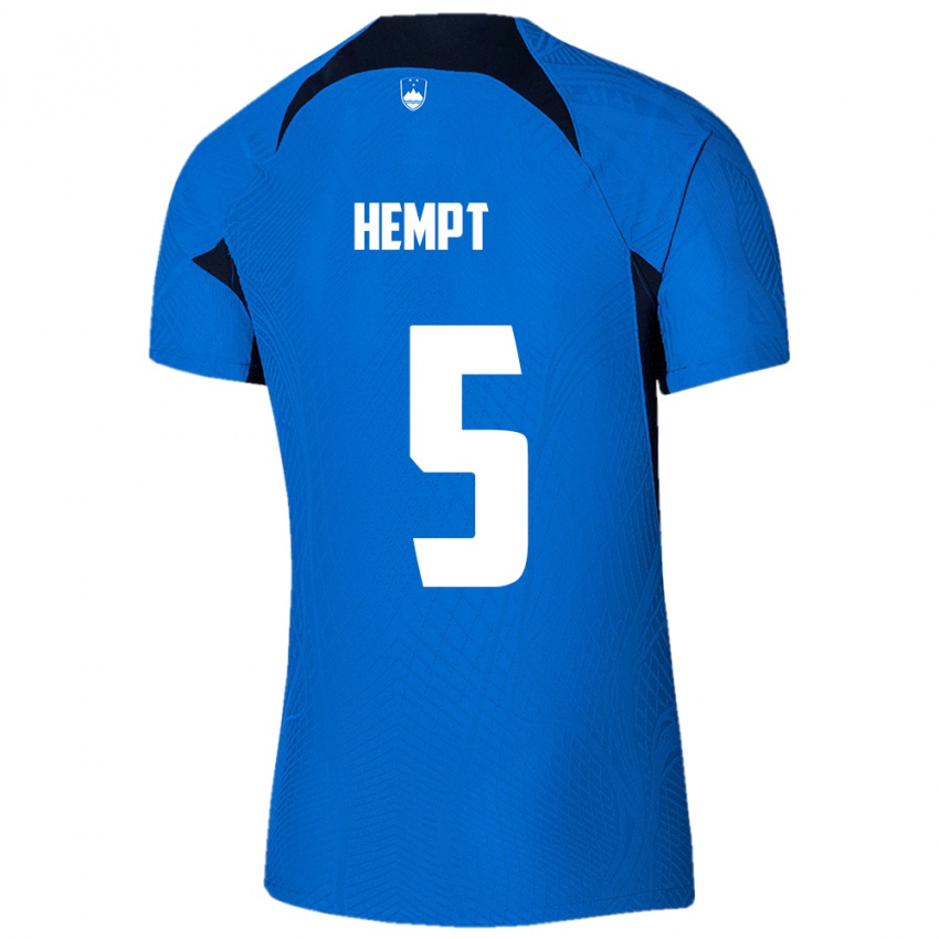 Herren Slowenien Lukas Hempt #5 Blau Auswärtstrikot Trikot 24-26 T-Shirt Schweiz