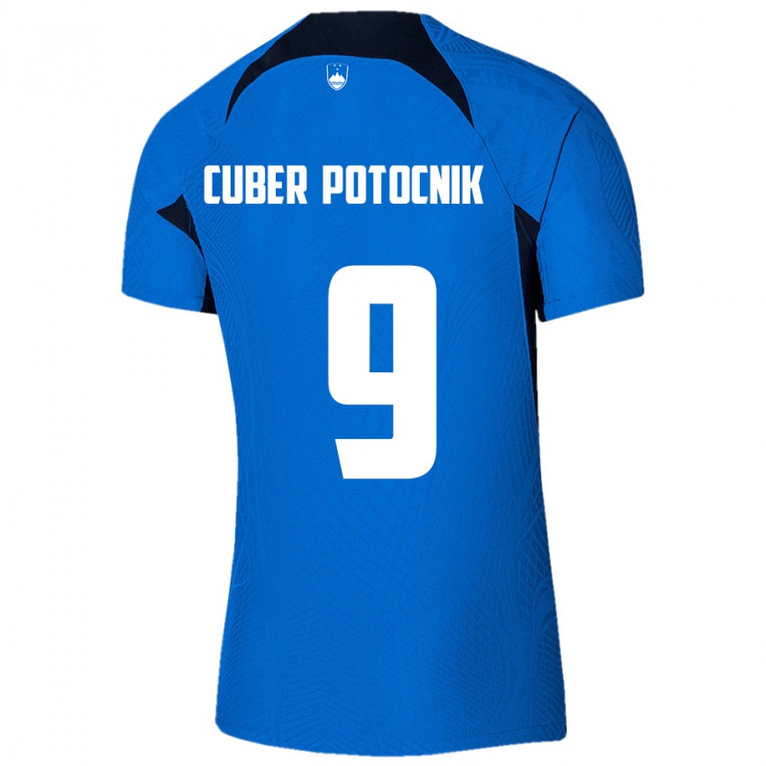 Herren Slowenien Jaka Cuber Potocnik #9 Blau Auswärtstrikot Trikot 24-26 T-Shirt Schweiz