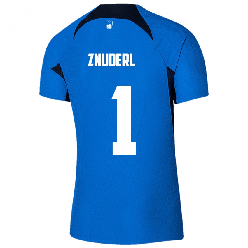 Herren Slowenien Tai Znuderl #1 Blau Auswärtstrikot Trikot 24-26 T-Shirt Schweiz