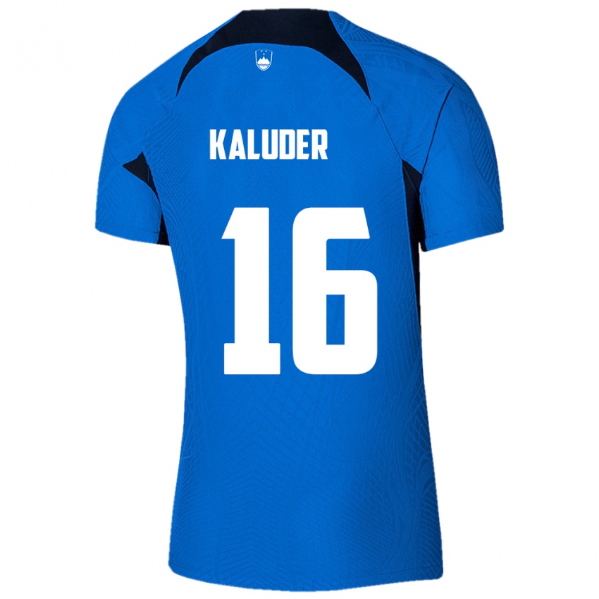 Herren Slowenien Grega Kaluder #16 Blau Auswärtstrikot Trikot 24-26 T-Shirt Schweiz