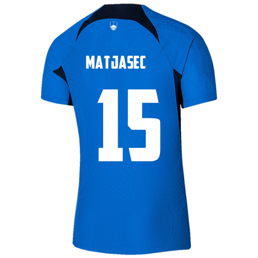 Herren Slowenien Miha Matjasec #15 Blau Auswärtstrikot Trikot 24-26 T-Shirt Schweiz