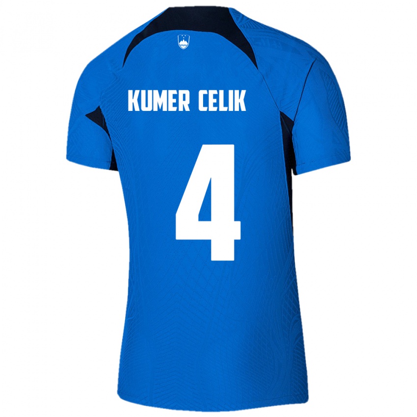 Herren Slowenien An Kumer Celik #4 Blau Auswärtstrikot Trikot 24-26 T-Shirt Schweiz