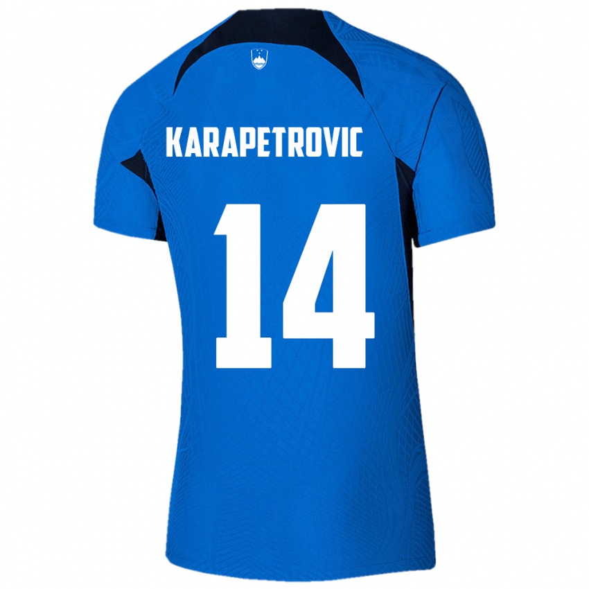 Herren Slowenien Luka Karapetrovic #14 Blau Auswärtstrikot Trikot 24-26 T-Shirt Schweiz