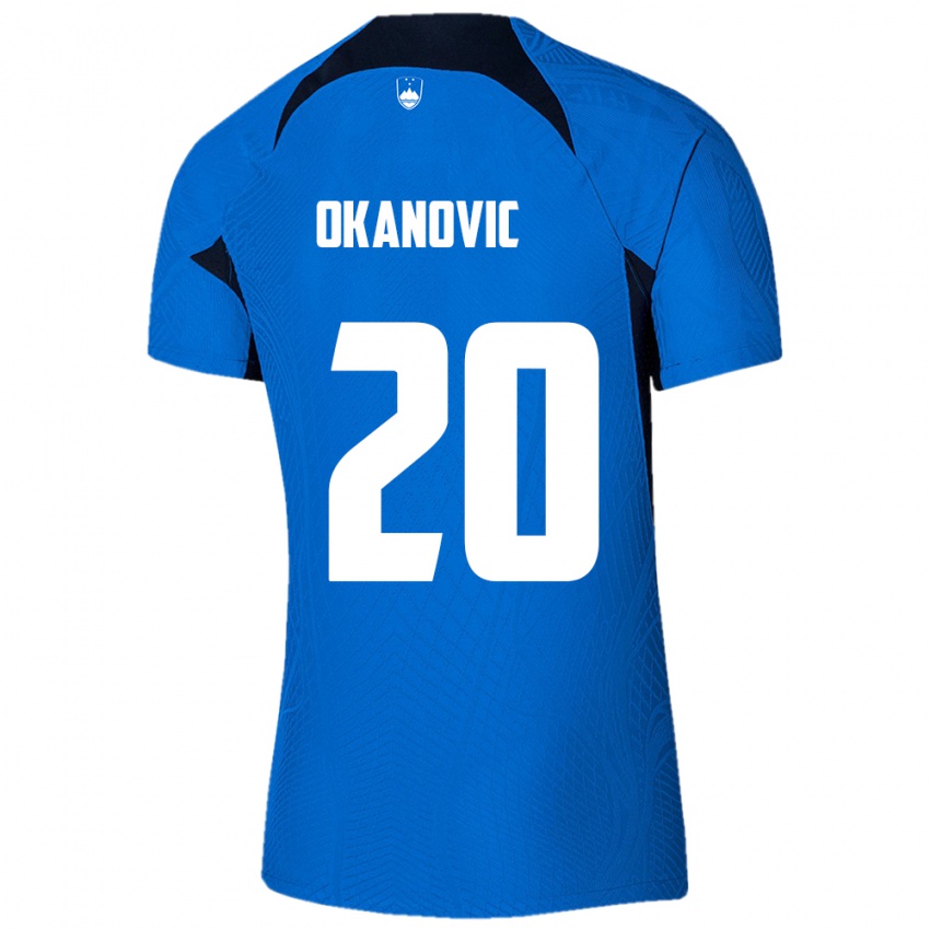 Herren Slowenien Deen Okanovic #20 Blau Auswärtstrikot Trikot 24-26 T-Shirt Schweiz