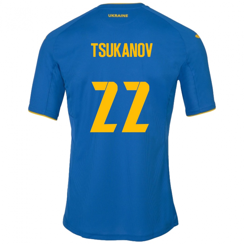 Herren Ukraine Viktor Tsukanov #22 Blau Auswärtstrikot Trikot 24-26 T-Shirt Schweiz