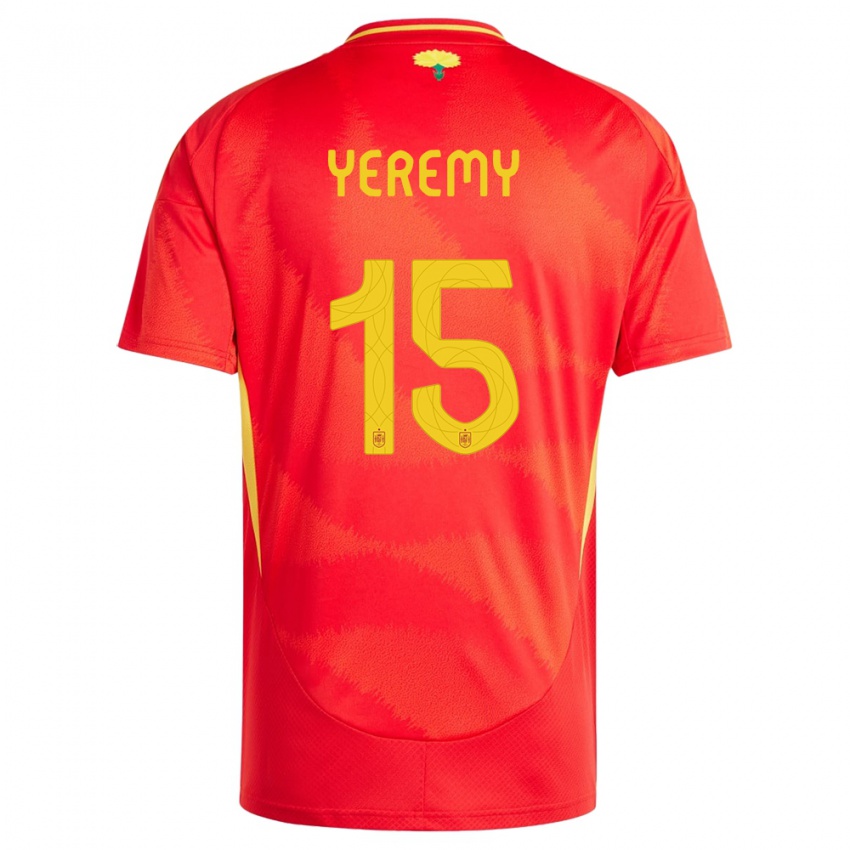 Femme Maillot Espagne Yeremy Pino #15 Rouge Tenues Domicile 24-26 T-Shirt Suisse