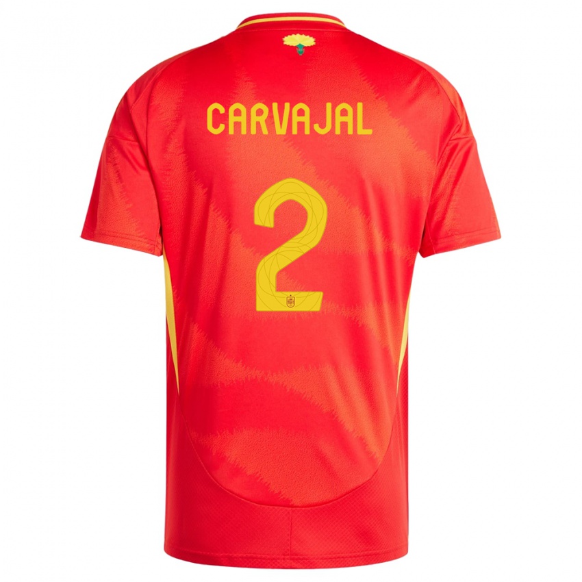 Femme Maillot Espagne Daniel Carvajal #2 Rouge Tenues Domicile 24-26 T-Shirt Suisse