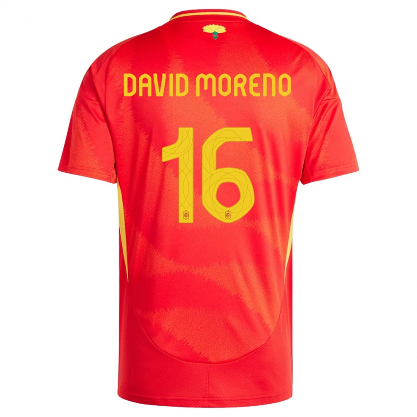 Femme Maillot Espagne Antonio David Moreno #16 Rouge Tenues Domicile 24-26 T-Shirt Suisse