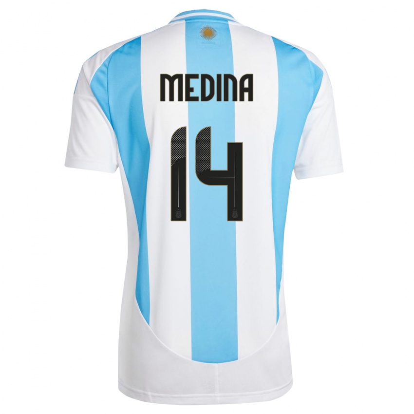 Damen Argentinien Facundo Medina #14 Weiß Blau Heimtrikot Trikot 24-26 T-Shirt Schweiz