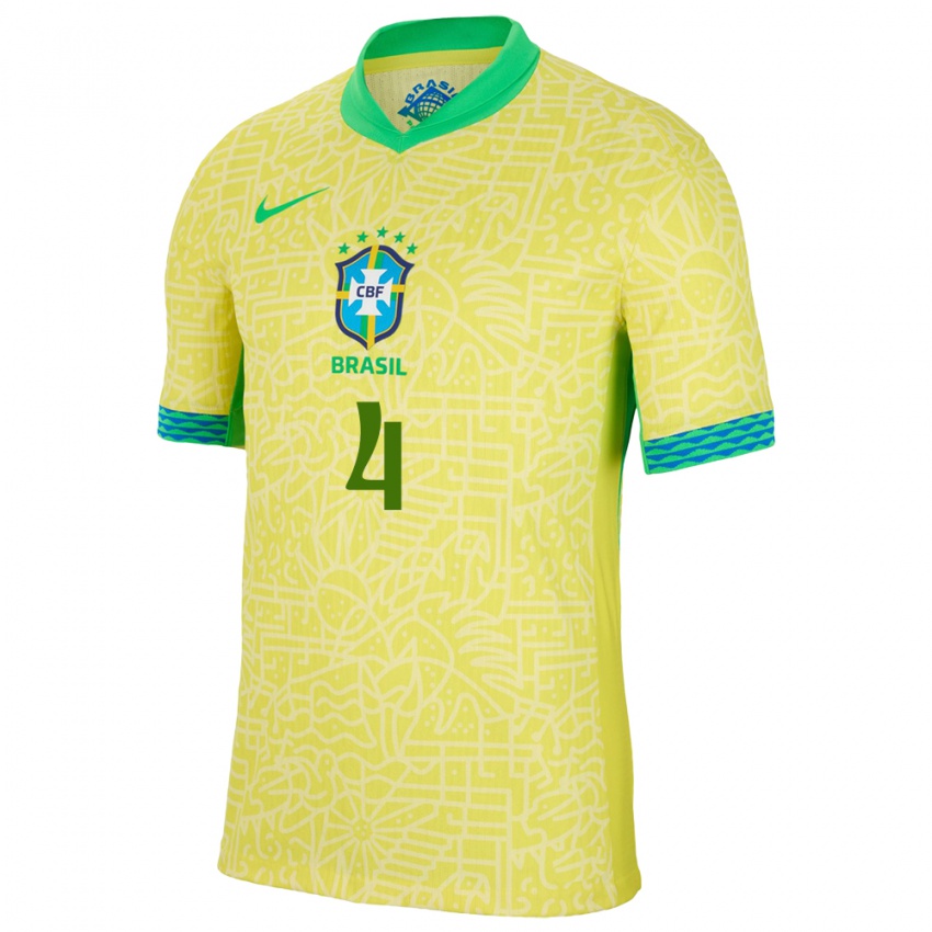 Damen Brasilien Robert Renan #4 Gelb Heimtrikot Trikot 24-26 T-Shirt Schweiz