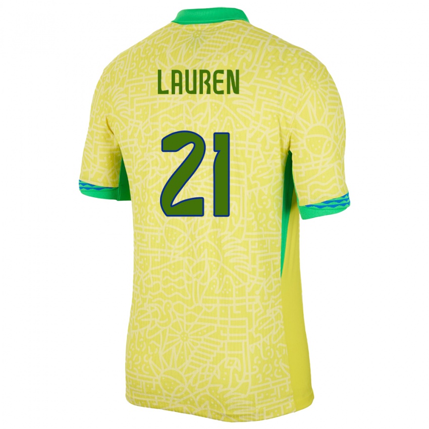 Femme Maillot Brésil Lauren Costa #21 Jaune Tenues Domicile 24-26 T-Shirt Suisse